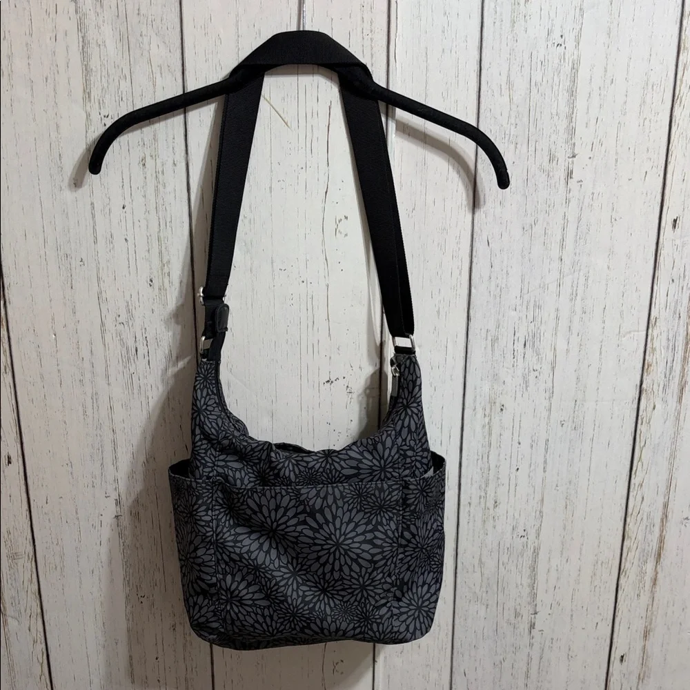 Baggallini Chic Black and Gray Floral Shoulder Bag